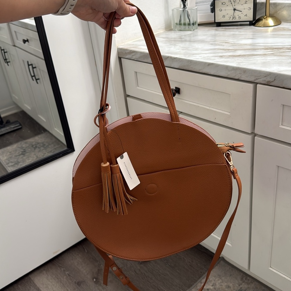 ANTHROPOLOGIE Remi and Reid Cognac Circle Tassel Tote - Picture 7 of 7